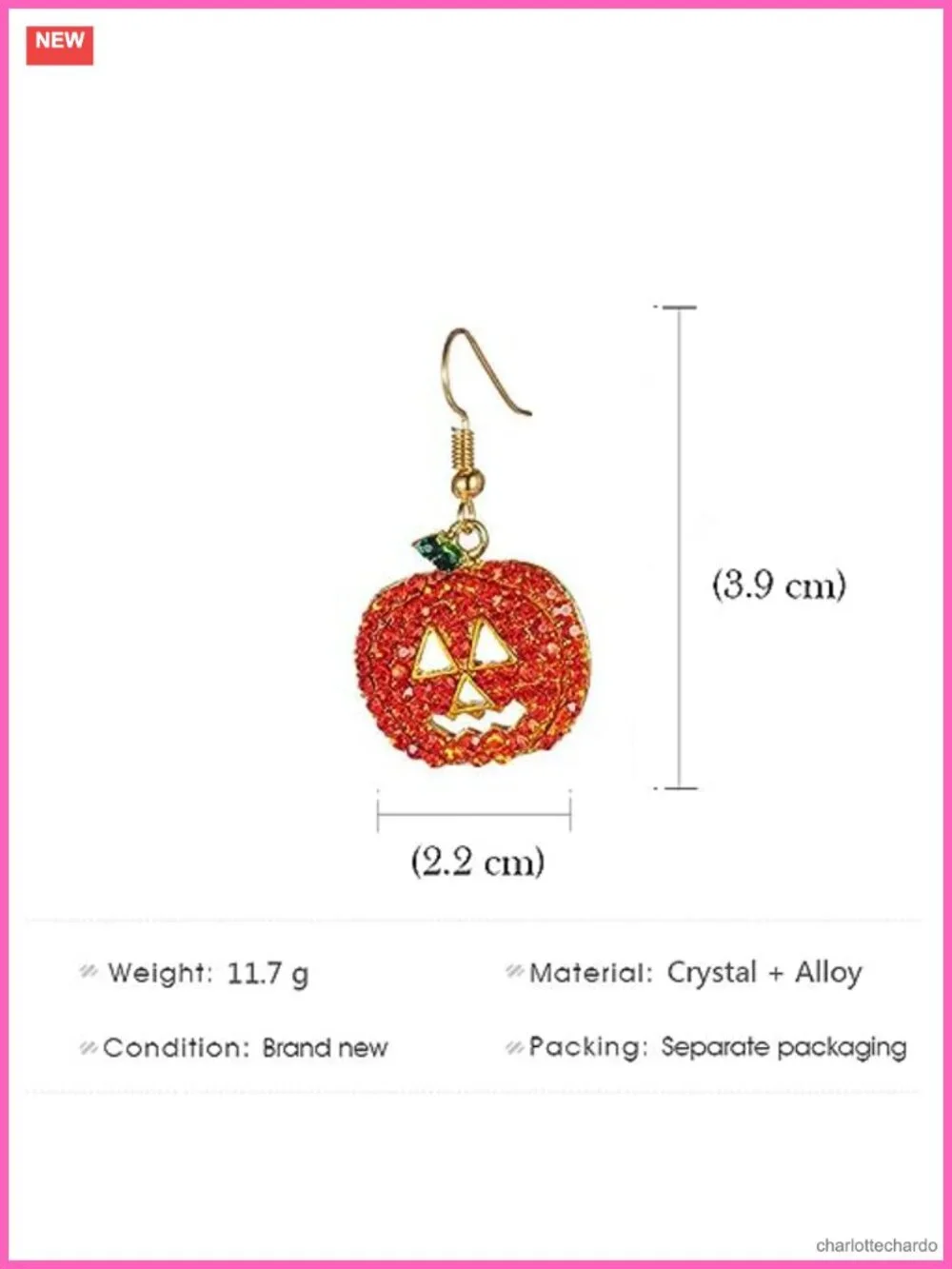 Crystal Pumpkin Drop Earrings Halloween Jewelry Zinc French Wire
